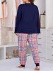Plus Size Drop Shoulder Heart Plaid Pajama Jogger Pants Set -  