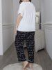Plus Size V Neck Tee and Letters Pants Pajama Set -  
