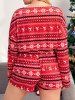 Ensemble de Pyjama avec Haut Court Flocon de Neige et Cerf de Noël de Grande Taille à Cordon et Short - Rouge 1XL