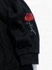 Rose Print Fleece Lining Hoodie -  