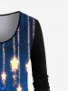Plus Size 3D Sparkles Lighting Printed  Ombre Long Sleeves Tee -  