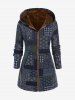Plus Size Patchwork Print Hooded Fleece Lined Coat -  