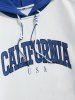 Colorblock Hooded Letter CALIFORNIA Pattern Hoodie -  