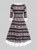 Robe Mi-Longue Tricotée Motif Noël avec Poches à Rabat Grande-Taille - Gris Clair 4X | US 26-28