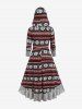 Plus Size Hooded Christmas Patterns Flounce High Low Knit Dress -  