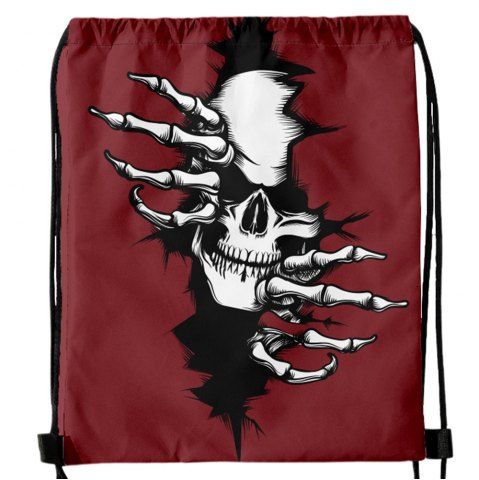 Gothic Skull Print Drawstring Backpack - DEEP RED