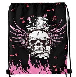 Gothic Flame Skull Drawstring Backpack - BLACK