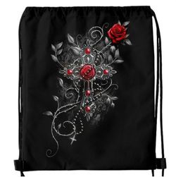 Gothic Rose Cross Drawstring Backpack - BLACK