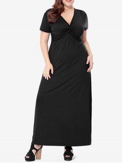 Plus Size Plunge Front Twist Maxi Dress - BLACK - 4XL