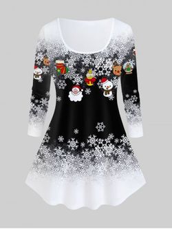 Plus Size Christmas Snowflake Print T-shirt - BLACK - 1X | US 14-16