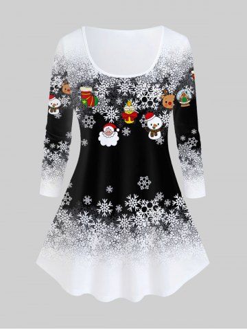 Plus Size Christmas Snowflake Print T-shirt - BLACK - 2X | US 18-20