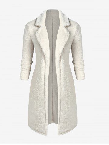 Plus Size Lapel Open Front Long Fuzzy Faux Fur Coat - WHITE - L