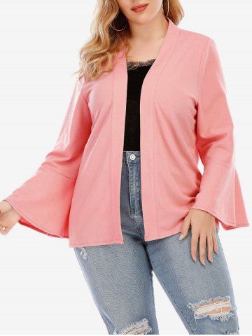 Plus Size Collarless Bell Sleeve Open Front Kimono - LIGHT PINK - XL