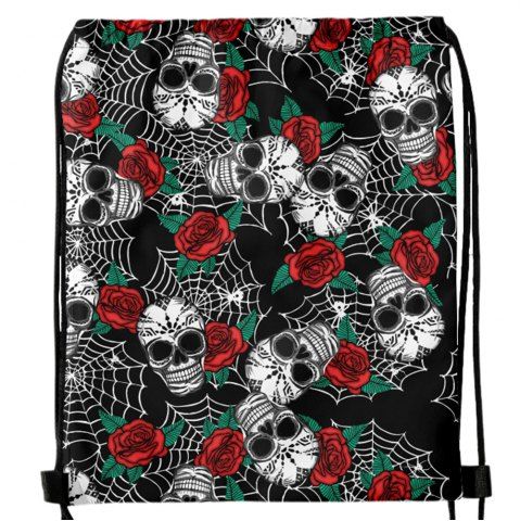 Gothic Spider Web Skull Rose Drawstring Backpack