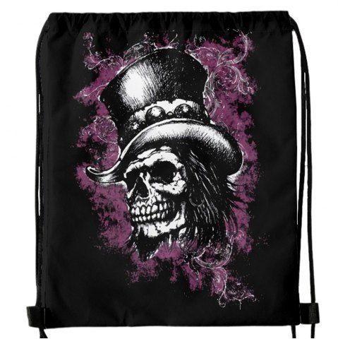 Gothic Hat Skull Drawstring Backpack - BLACK