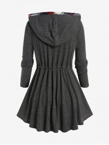 Plus Size Plaid Zipper Fly Hooded Long Sleeves Twofer Coat