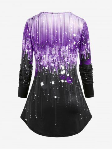 Plus Size 3D Sparkles Pinstripes Printed Short Sleeves Tee