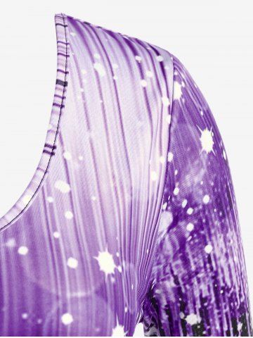 Plus Size 3D Sparkles Pinstripes Printed Short Sleeves Tee