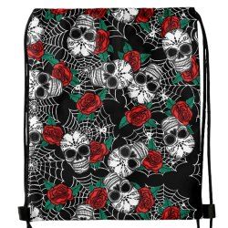 Gothic Spider Web Skull Rose Drawstring Backpack -  