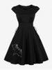 Halloween Vintage Bat Print Lace Up 1950s Pin Up Dress -  