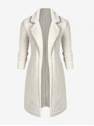 Plus Size Lapel Open Front Long Fuzzy Faux Fur Coat -  