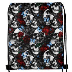 Gothic Butterfly Rose Skull Drawstring Backpack -  
