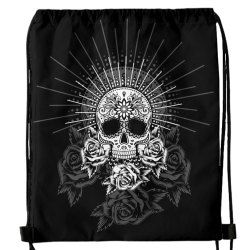 Gothic Vintage Skull Rose Drawstring Backpack -  