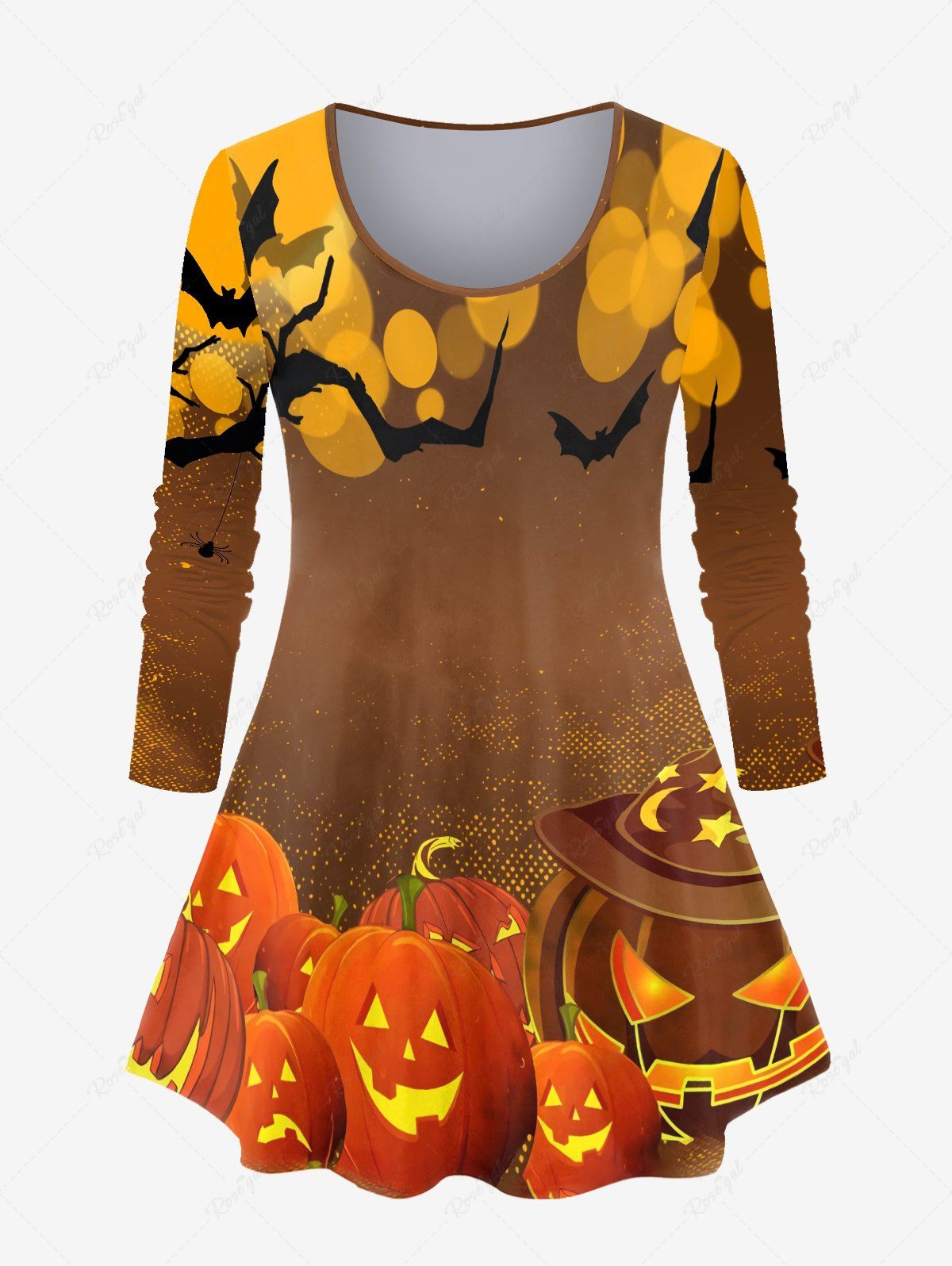 Trendy Halloween Pumpkin Bat 3D Sparkles Printed Long Sleeves Tee  