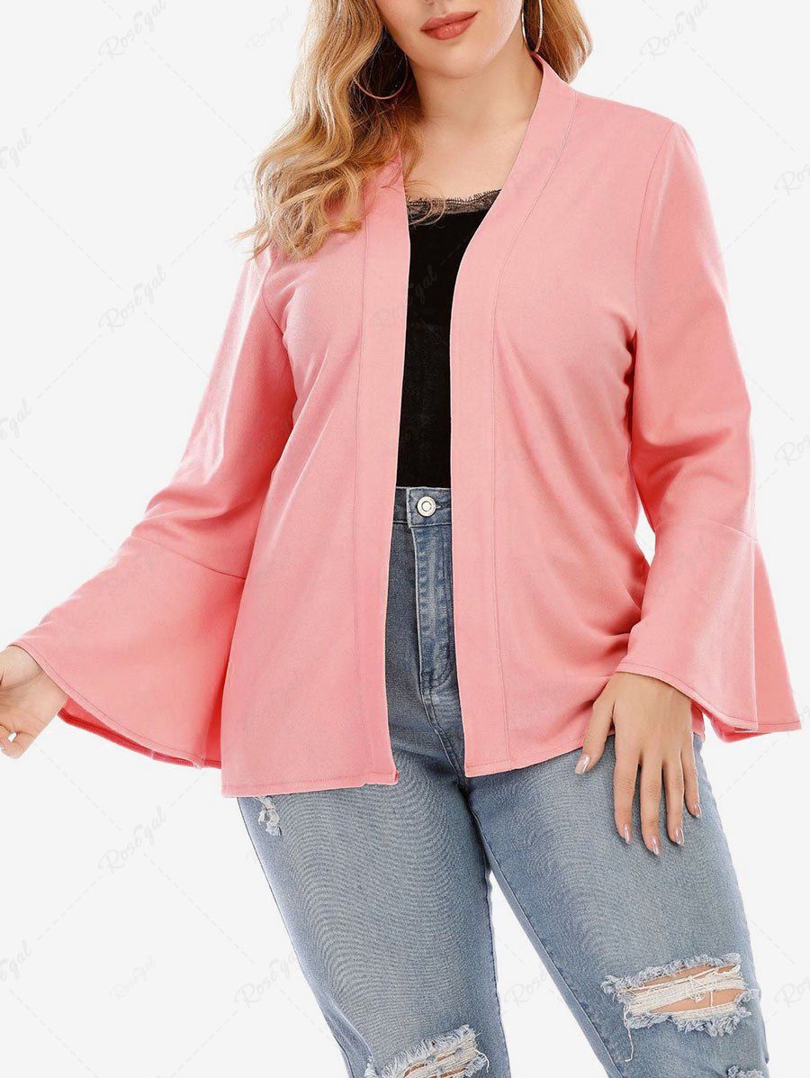 Online Plus Size Collarless Bell Sleeve Open Front Kimono  