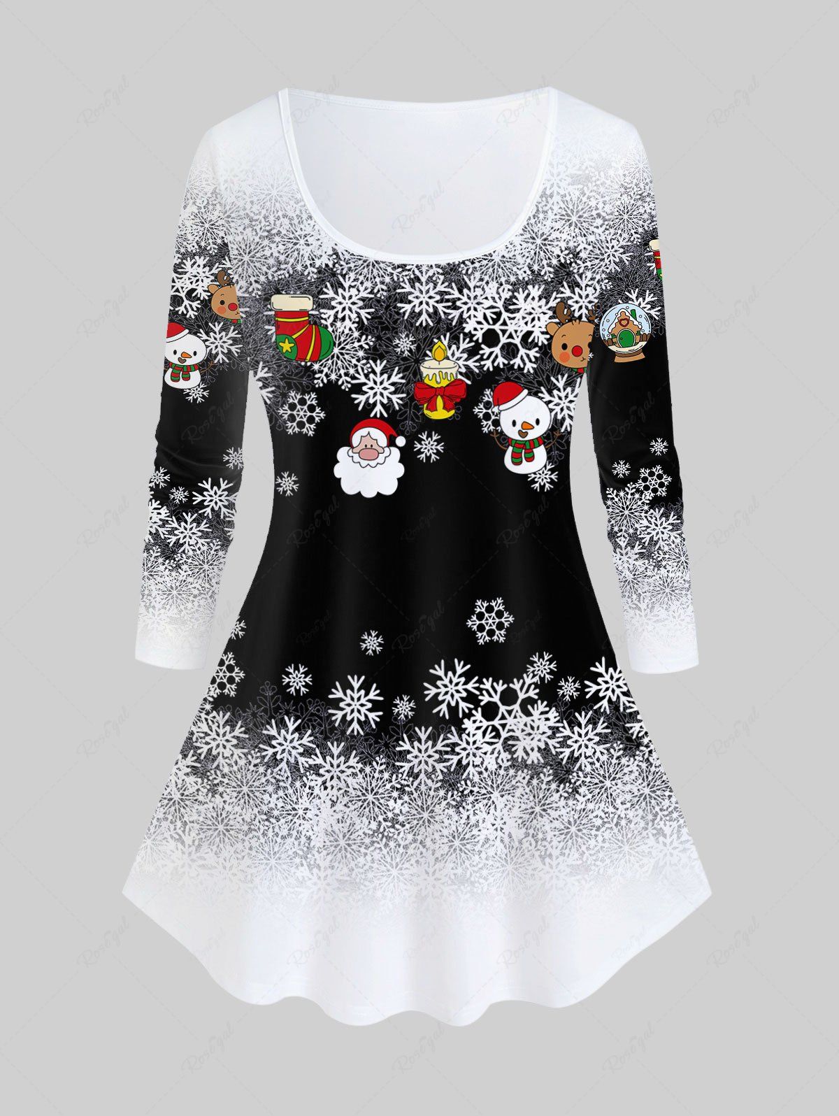 Outfit Plus Size Christmas Snowflake Print T-shirt  