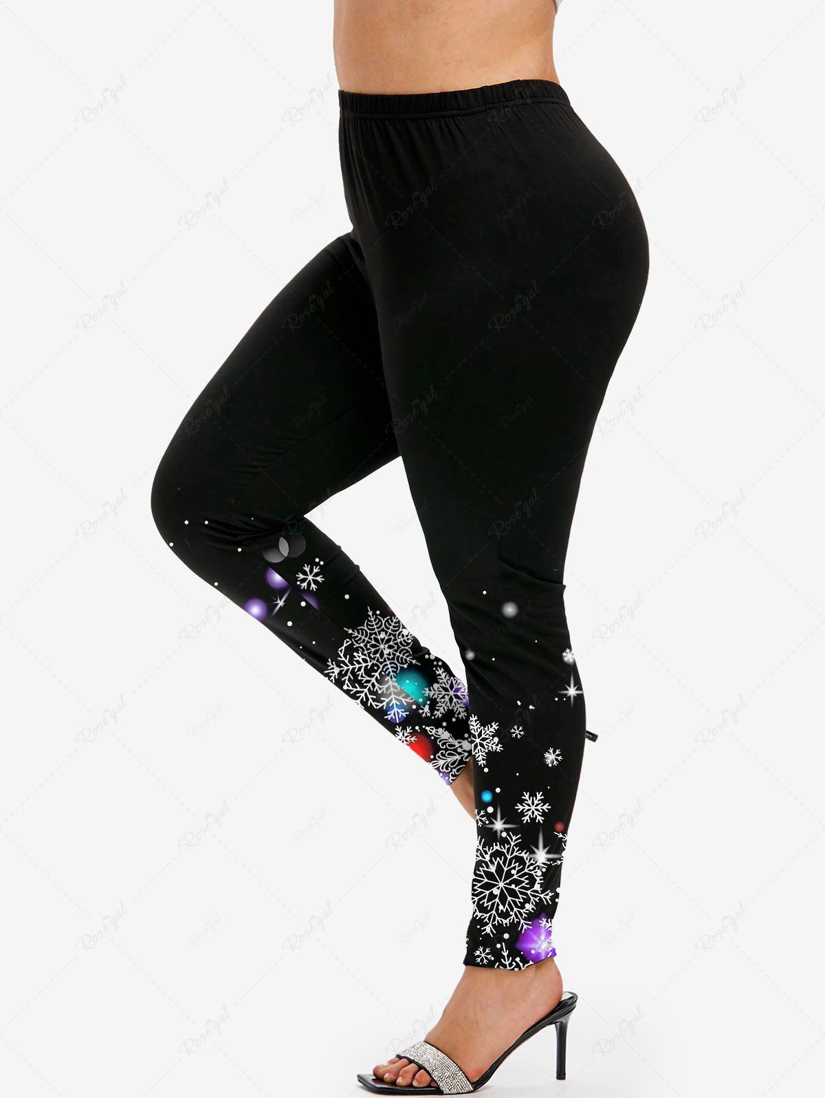 Best Plus Size Christmas 3D Sparkles Snowflake Printed Skinny Leggings  