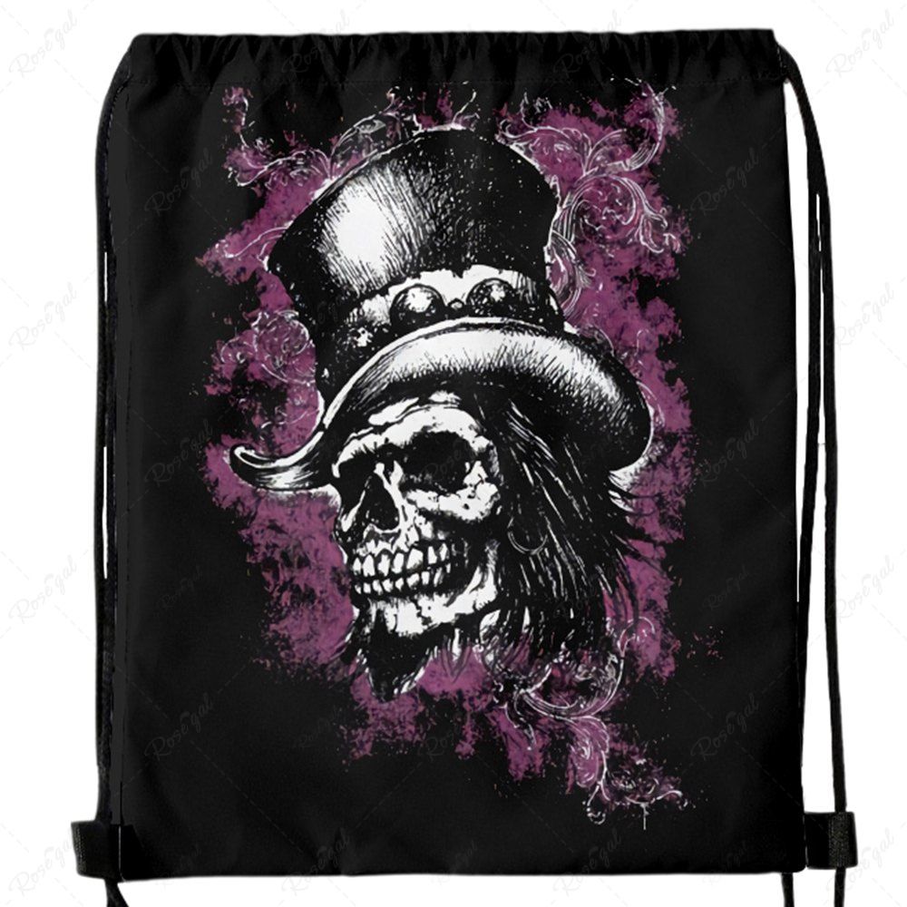 Discount Gothic Hat Skull Drawstring Backpack  