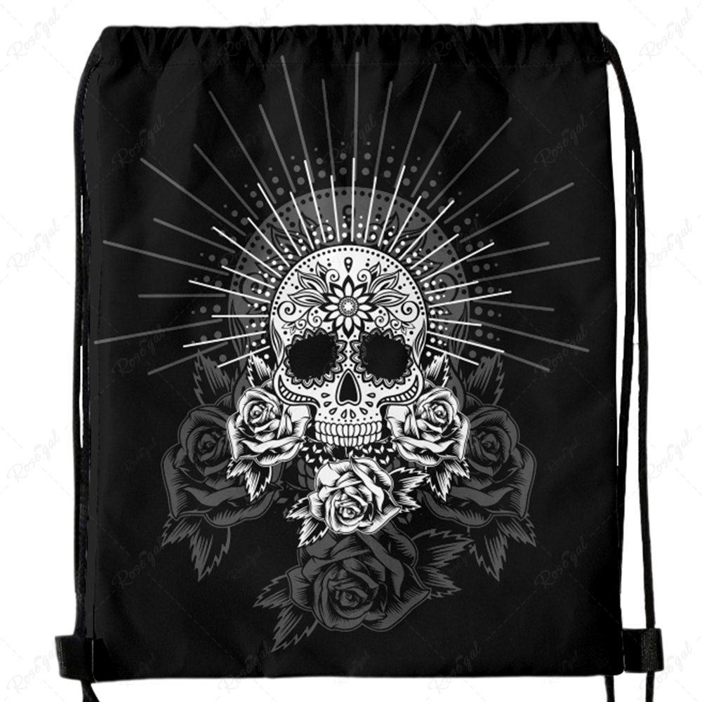 Hot Gothic Vintage Skull Rose Drawstring Backpack  