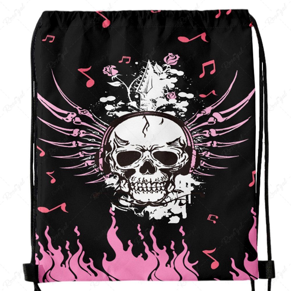 Fancy Gothic Flame Skull Drawstring Backpack  