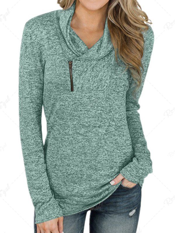 Sweat-shirt en Tricot Embelli de Zip à Manches Longues Vert profond 2XL
