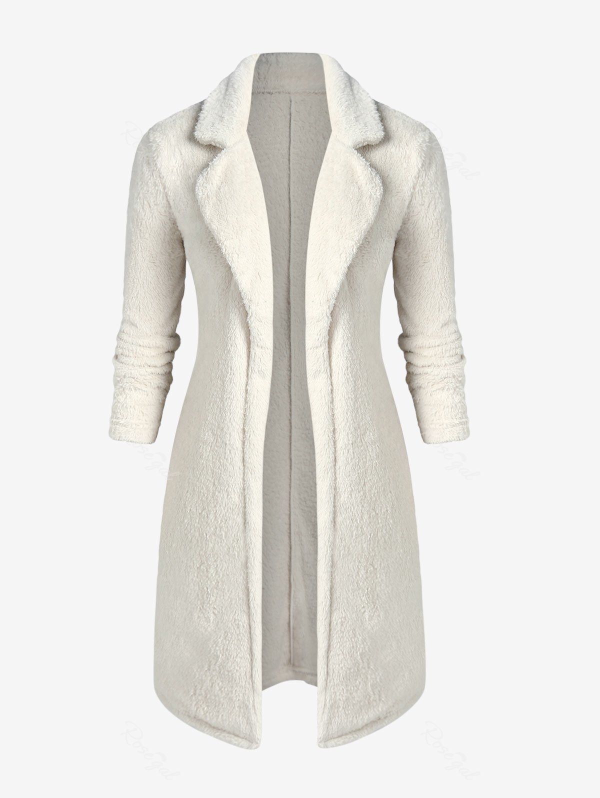 Outfit Plus Size Lapel Open Front Long Fuzzy Faux Fur Coat  