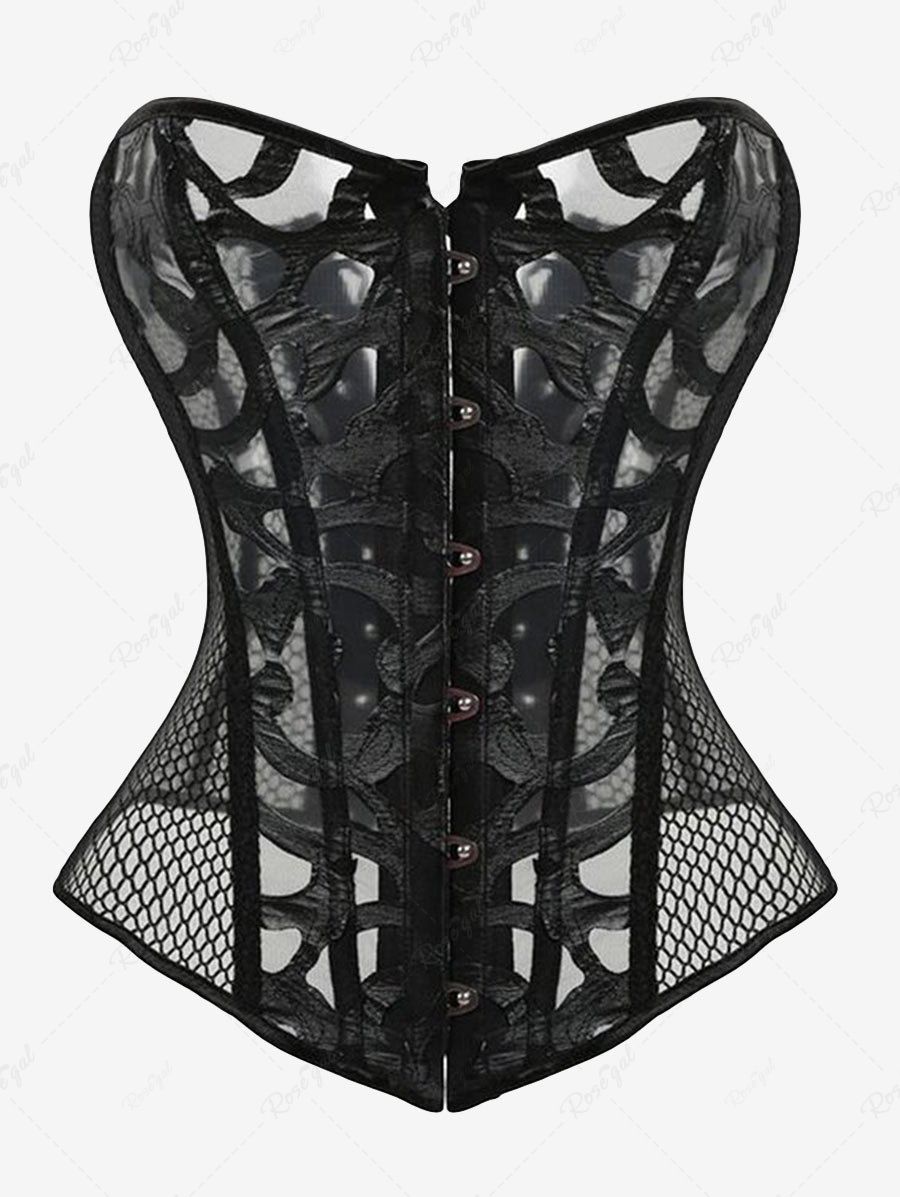 Plus Size Sheer Mesh Jacquard Lace-up Overbust Corset [37% OFF] | Rosegal