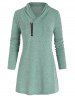 Sweat-shirt en Tricot Embelli de Zip à Manches Longues - Vert profond 2XL