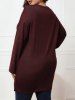 Plus Size Drop Shoulder Solid Color Slit Tunic Knit Top -  