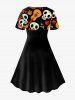 Plus Size Floral Skull Guitar 3D Print Vintage Dress -  