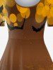 Halloween 3D Sparkles Pumpkin Bat Printed Vintage A Line Dress -  