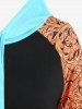 Plus Size Flower Printed Colorblock Raglan Sleeves Thumb Hole Hoodie -  