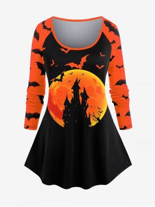 Halloween Bat Castle Graphic Raglan Sleeve T-shirt