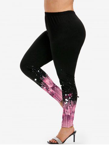 Plus Size 3D Sparkles Stripes Printed Skinny Leggings - LIGHT PINK - S | US 8