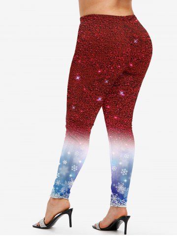 Plus Size Christmas 3D Sparkles Snowflake Printed Ombre Leggings
