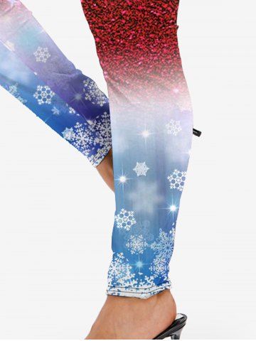 Plus Size Christmas 3D Sparkles Snowflake Printed Ombre Leggings