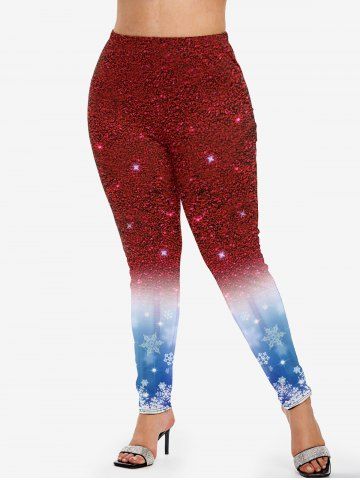 Plus Size Christmas 3D Sparkles Snowflake Printed Ombre Leggings
