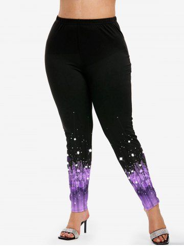 Plus Size 3D Sparkles Stripes Printed Skinny Leggings