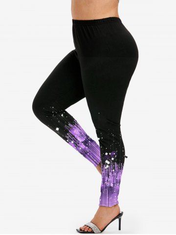 Plus Size 3D Sparkles Stripes Printed Skinny Leggings - PURPLE - 5X | US 30-32