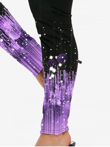 Plus Size 3D Sparkles Stripes Printed Skinny Leggings